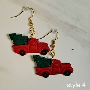 Festive Red Truck Earrings Clay